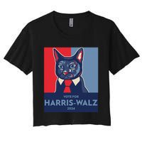 Vote For Harris Waltz 2024 Election Funny Cat Women's Crop Top Tee