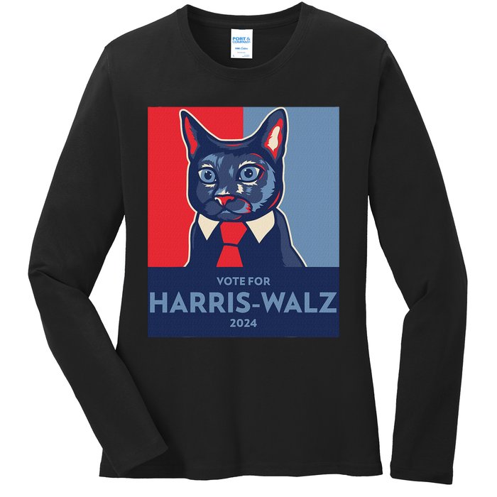 Vote For Harris Waltz 2024 Election Funny Cat Ladies Long Sleeve Shirt