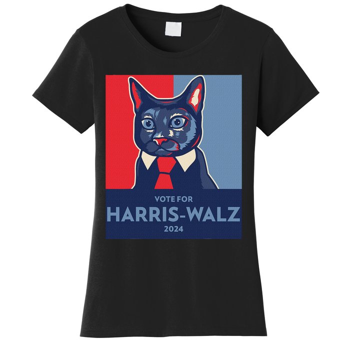 Vote For Harris Waltz 2024 Election Funny Cat Women's T-Shirt