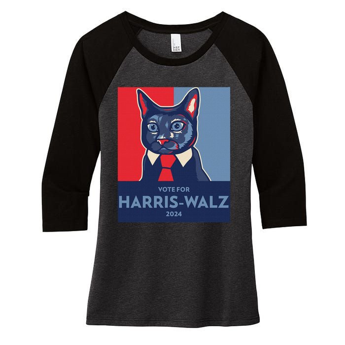 Vote For Harris Waltz 2024 Election Funny Cat Women's Tri-Blend 3/4-Sleeve Raglan Shirt