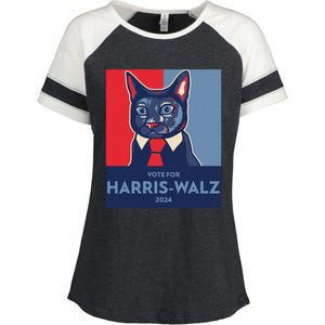 Vote For Harris Waltz 2024 Election Funny Cat Enza Ladies Jersey Colorblock Tee