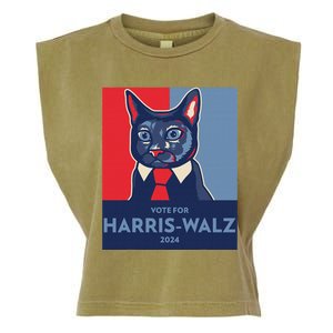 Vote For Harris Waltz 2024 Election Funny Cat Garment-Dyed Women's Muscle Tee