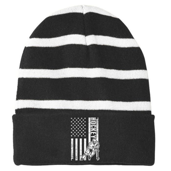 Vintage Field Hockey Player Hockey Fan Hockey Coach Striped Beanie with Solid Band