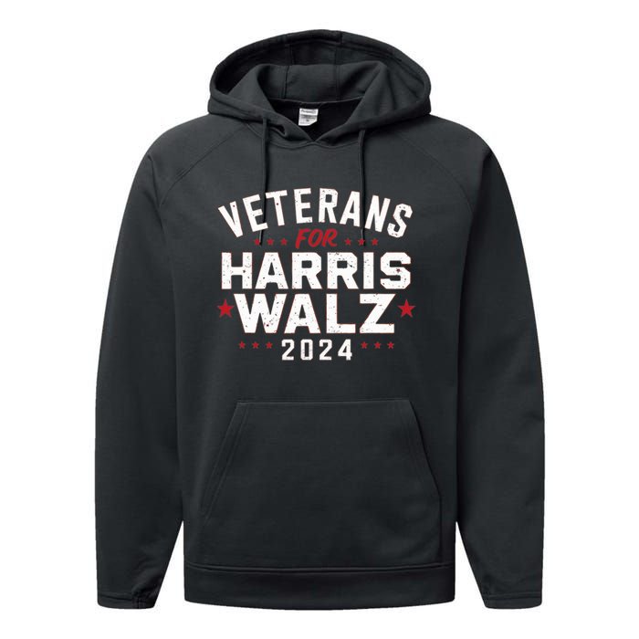 Veterans For Harris Waltz 2024 Election Vote Blue Democrat Performance Fleece Hoodie