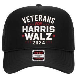 Veterans For Harris Waltz 2024 Election Vote Blue Democrat High Crown Mesh Back Trucker Hat