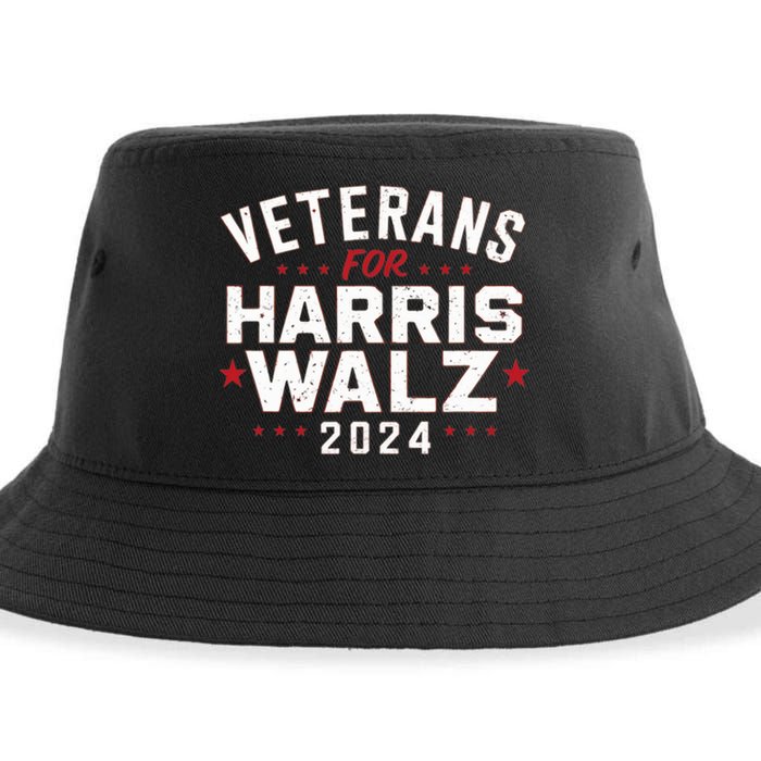 Veterans For Harris Waltz 2024 Election Vote Blue Democrat Sustainable Bucket Hat