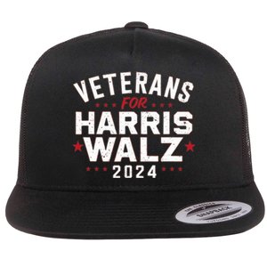 Veterans For Harris Waltz 2024 Election Vote Blue Democrat Flat Bill Trucker Hat