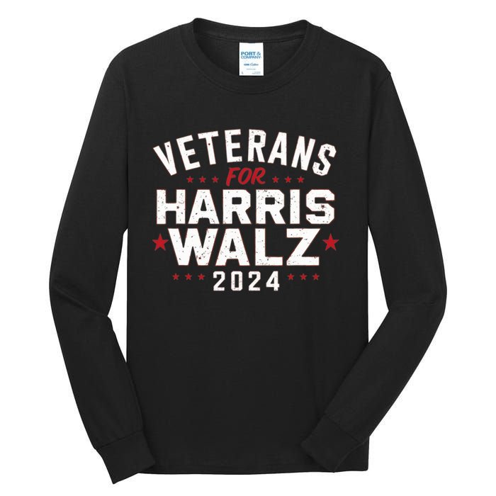 Veterans For Harris Waltz 2024 Election Vote Blue Democrat Tall Long Sleeve T-Shirt