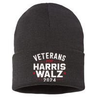 Veterans For Harris Waltz 2024 Election Vote Blue Democrat Sustainable Knit Beanie