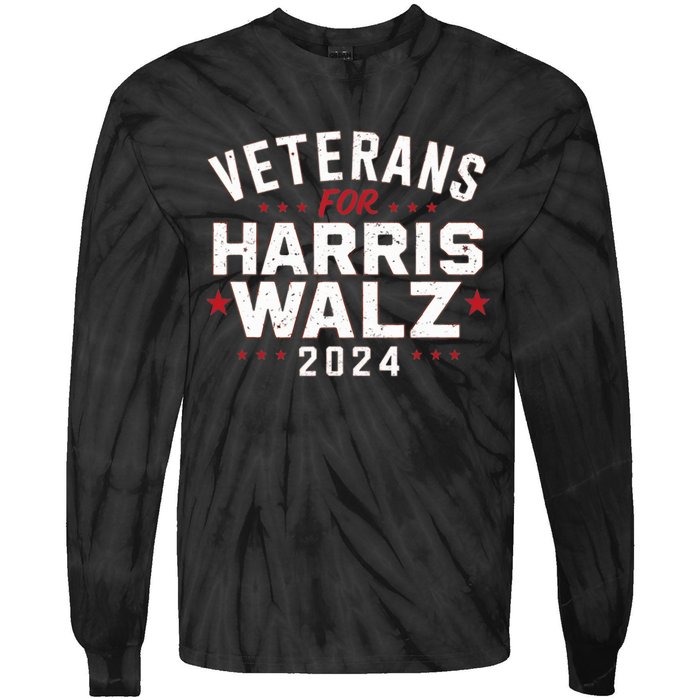 Veterans For Harris Waltz 2024 Election Vote Blue Democrat Tie-Dye Long Sleeve Shirt