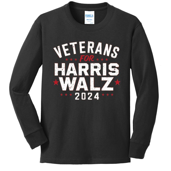 Veterans For Harris Waltz 2024 Election Vote Blue Democrat Kids Long Sleeve Shirt