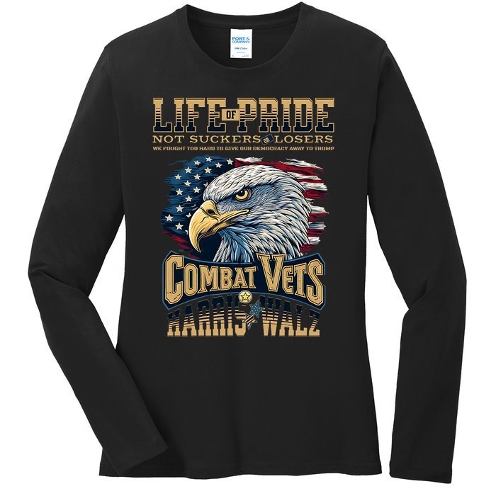 Veterans For Harris Walz 2024 Military Vets Against Trump Ladies Long Sleeve Shirt