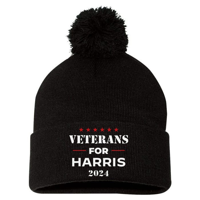 Veterans For Harris 2024 Kamala Harris Veteran Usa Pom Pom 12in Knit Beanie