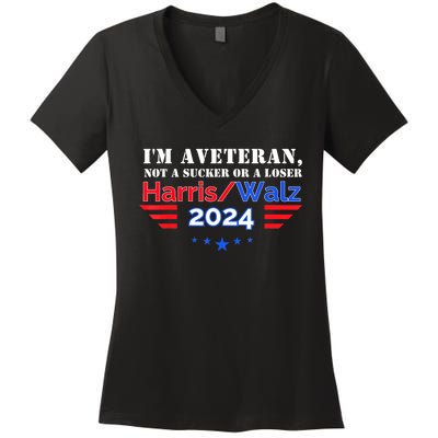 Veteran For Harris Walz For President 2024 Women's V-Neck T-Shirt