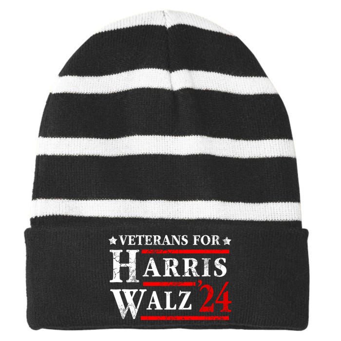 Veterans For Harris Walz 2024 Election Striped Beanie with Solid Band