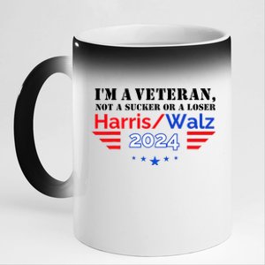 Veteran For Harris Walz For President 2024 11oz Black Color Changing Mug