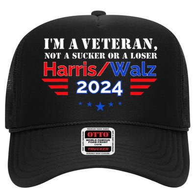 Veteran For Harris Walz For President 2024 High Crown Mesh Back Trucker Hat