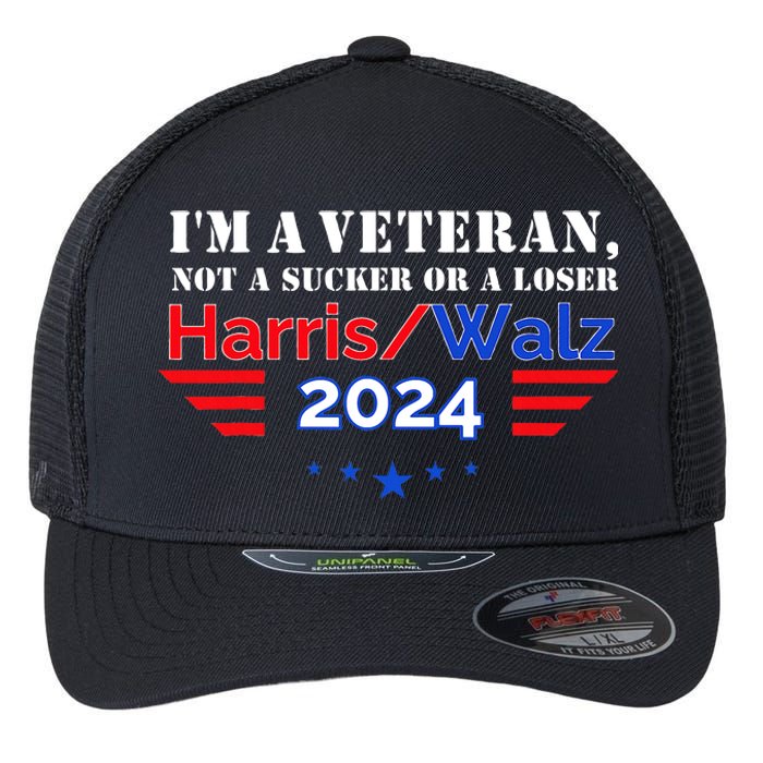 Veteran For Harris Walz For President 2024 Flexfit Unipanel Trucker Cap