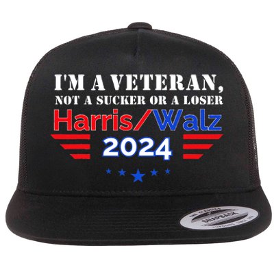 Veteran For Harris Walz For President 2024 Flat Bill Trucker Hat