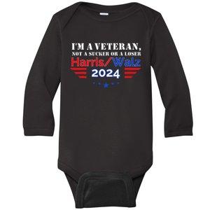 Veteran For Harris Walz For President 2024 Baby Long Sleeve Bodysuit