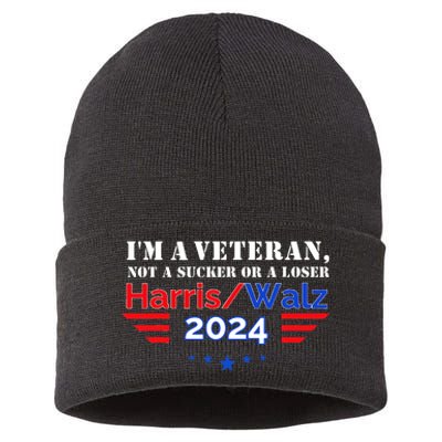 Veteran For Harris Walz For President 2024 Sustainable Knit Beanie