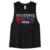 Veteran For Harris Walz For President 2024 Women's Racerback Cropped Tank