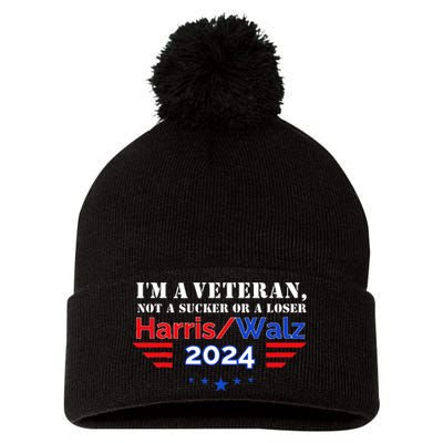 Veteran For Harris Walz For President 2024 Pom Pom 12in Knit Beanie