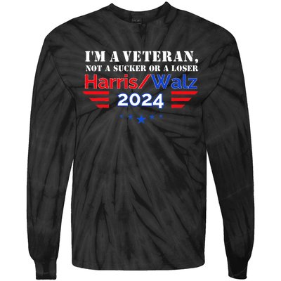 Veteran For Harris Walz For President 2024 Tie-Dye Long Sleeve Shirt