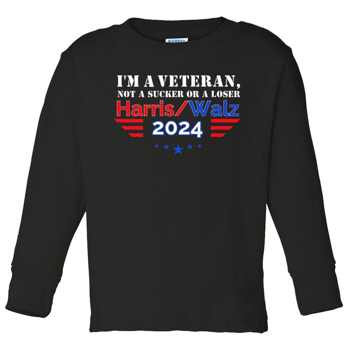 Veteran For Harris Walz For President 2024 Toddler Long Sleeve Shirt