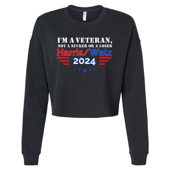 Veteran For Harris Walz For President 2024 Cropped Pullover Crew