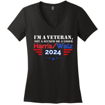 Veteran For Harris Walz For President 2024 Women's V-Neck T-Shirt