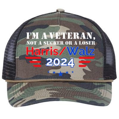 Veteran For Harris Walz For President 2024 Retro Rope Trucker Hat Cap