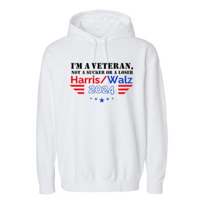 Veteran For Harris Walz For President 2024 Garment-Dyed Fleece Hoodie