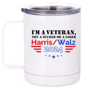 Veteran For Harris Walz For President 2024 12 oz Stainless Steel Tumbler Cup