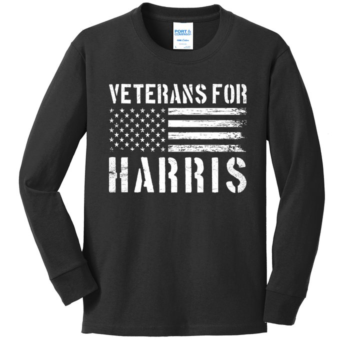 Veterans For Harris 2024 Military Vets Kamala Harris Kids Long Sleeve Shirt