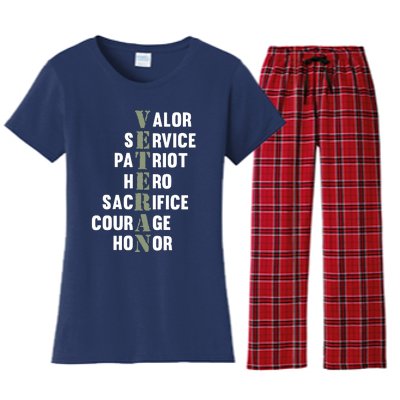 Veteran Facts Happy Veterans Day Support Graphic Women's Flannel Pajama Set