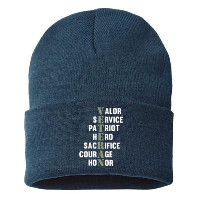 Veteran Facts Happy Veterans Day Support Graphic Sustainable Knit Beanie