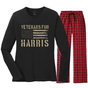 Veterans For Harris 2024 Military Vets Kamala Harris Women's Long Sleeve Flannel Pajama Set 