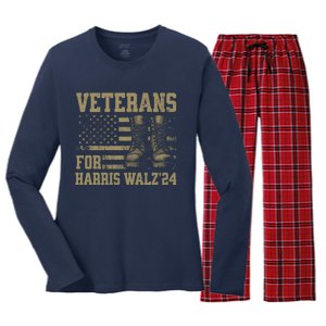 Veterans For Harris Walz Waltz 2024 Presidential Campaign Women's Long Sleeve Flannel Pajama Set 