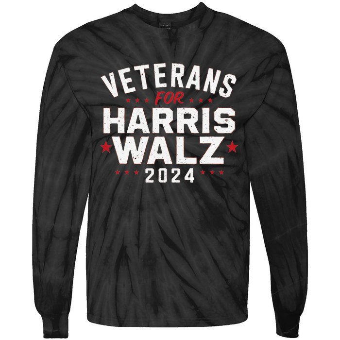 Veterans For Harris Waltz 2024 Election Vote Blue Democrat Gift Tie-Dye Long Sleeve Shirt