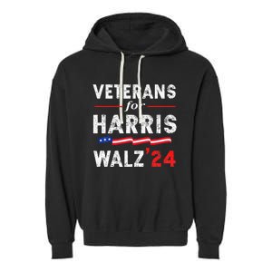 Veterans For Harris Waltz 2024 Election Vote Blue Democrat Garment-Dyed Fleece Hoodie