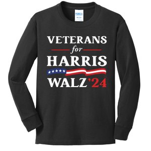 Veterans For Harris Walz 2024 Vote Tim Walz Kamala Harris Kids Long Sleeve Shirt