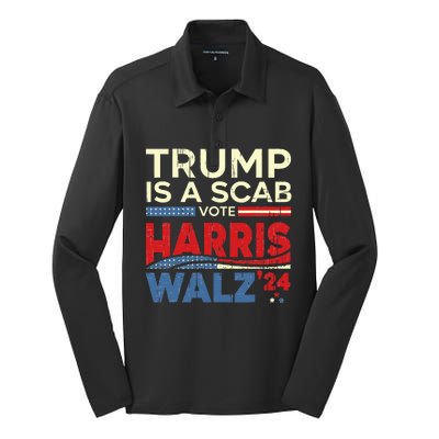 Vote For Harris 2024 Trump Is A Scab Vote Harris Silk Touch Performance Long Sleeve Polo