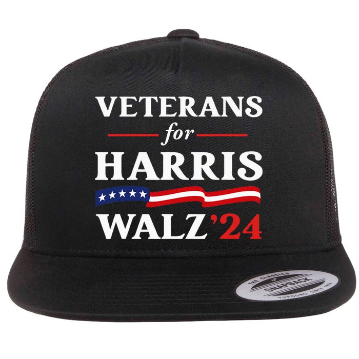 Veterans For Harris Walz 2024 Vote Tim Walz Kamala Harris Flat Bill Trucker Hat