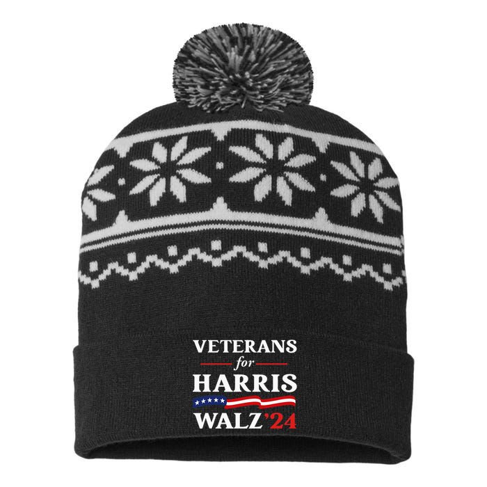 Veterans For Harris Walz 2024 Vote Tim Walz Kamala Harris USA-Made Snowflake Beanie