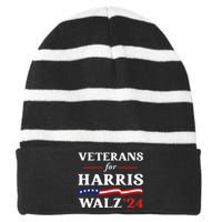 Veterans For Harris Walz 2024 Vote Tim Walz Kamala Harris Striped Beanie with Solid Band