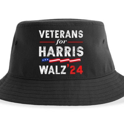 Veterans For Harris Waltz 2024 Election Vote Blue Democrat Gift Sustainable Bucket Hat