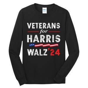 Veterans For Harris Waltz 2024 Election Vote Blue Democrat Gift Tall Long Sleeve T-Shirt