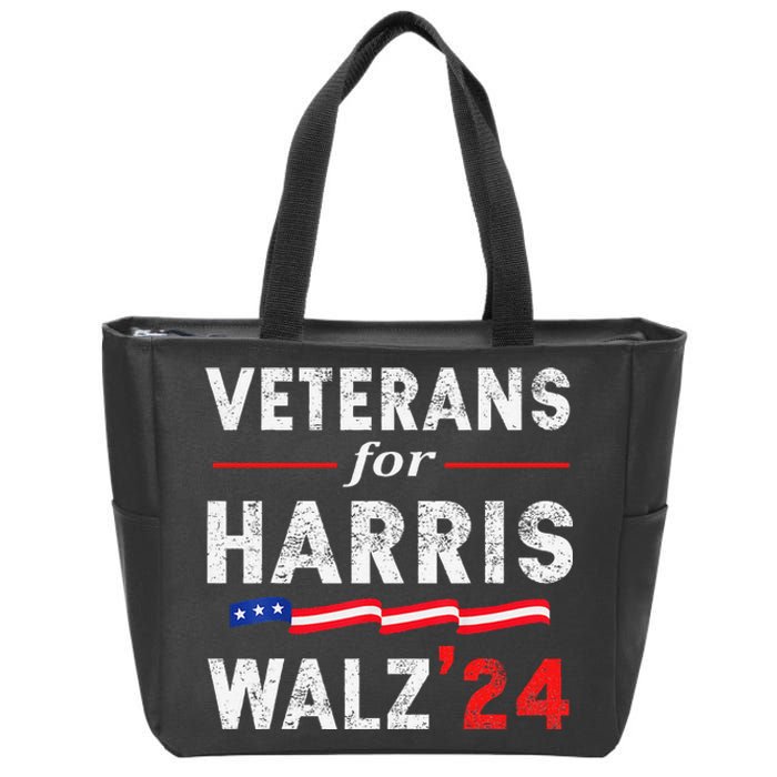 Veterans For Harris Waltz 2024 Election Vote Blue Democrat Gift Zip Tote Bag