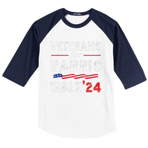 Veterans For Harris Waltz 2024 Election Vote Blue Democrat Gift Baseball Sleeve Shirt